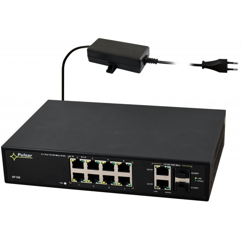 SF108-90W Pulsar Switch PoE 12-portowy SF108-90W do 8 kamer IP