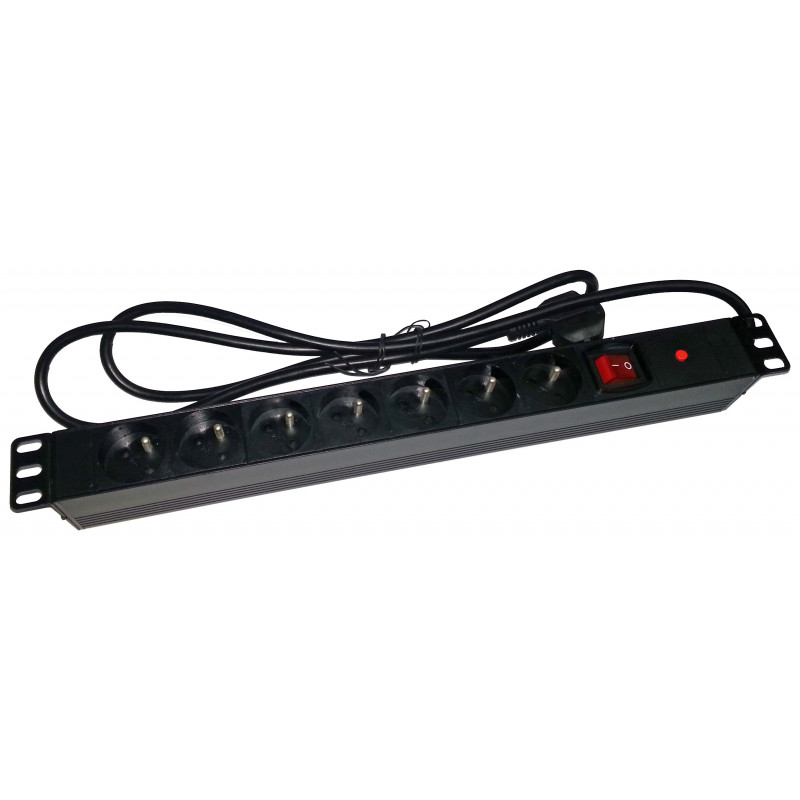 Listwa zasilająca rack 19" 1U 7gn. + wyłącznik i zabezpieczenie ALANTEC