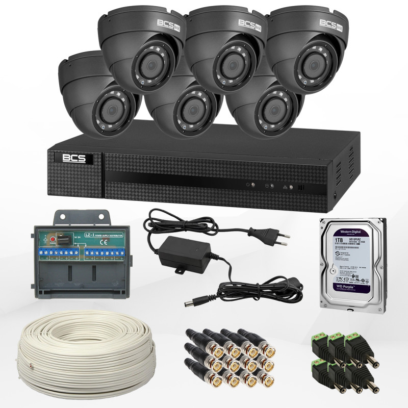 Kompletny zestaw z 6 kamerami kopułowymi BCS 2 Mpix