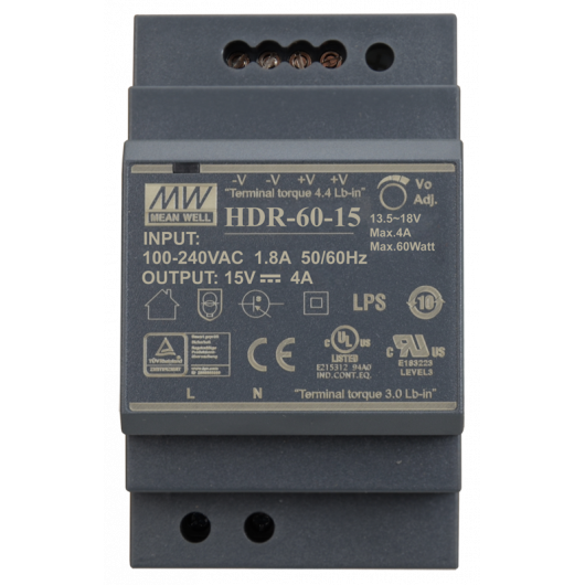 HDR-60-15 Pulsar HDR 15V/60W/4A zasilacz na szynę DIN