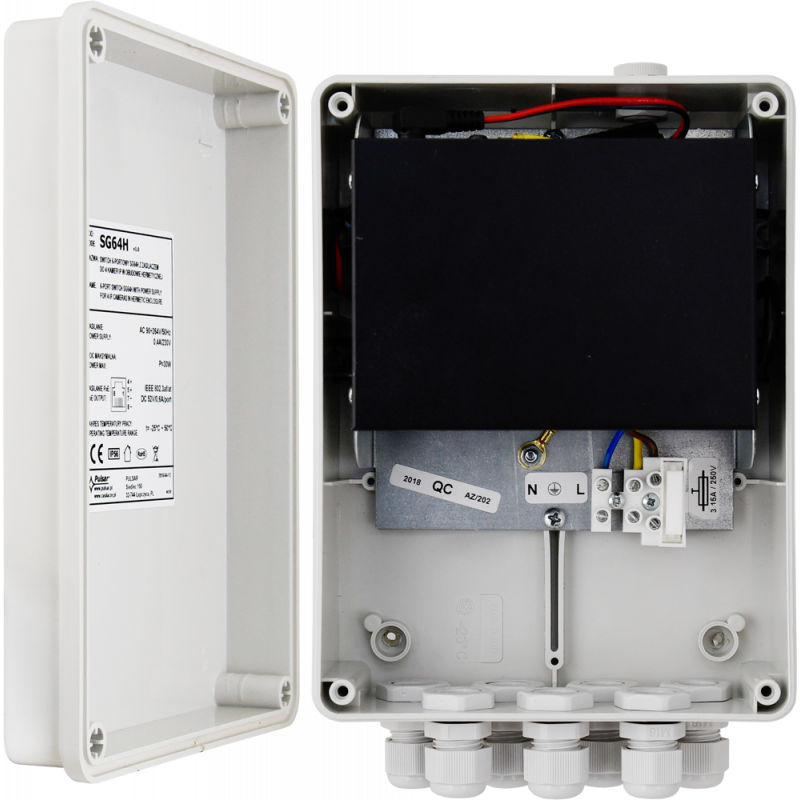 SG64H Pulsar Switch 6-portowy SG64H z zasilaczem do 4 kamer IP w obudowie hermetycznej