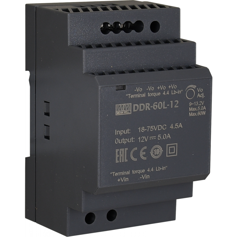 DDR-60L-12 Pulsar DDR 12V/60W/5A przetwornica DC/DC na szynę DIN