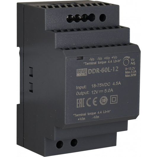 DDR-60L-12 Pulsar DDR 12V/60W/5A przetwornica DC/DC na szynę DIN