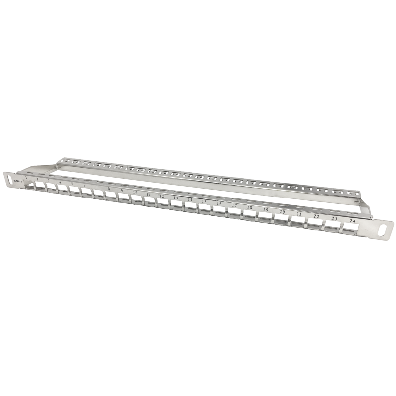 Patch panel 19" modularny 24 portów 0.5U niewyposażony, z podporą ALANTEC