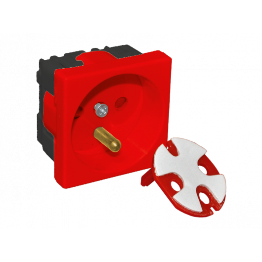 Gniazdo elektryczne 45x45 z kluczem, czerwone - 2P+Z ALANTEC