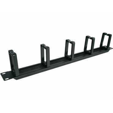 Organizator kabli 1U 19" z przepustem szczotkowym, 5 plastikowych uchwytów, czarny ALANTEC
