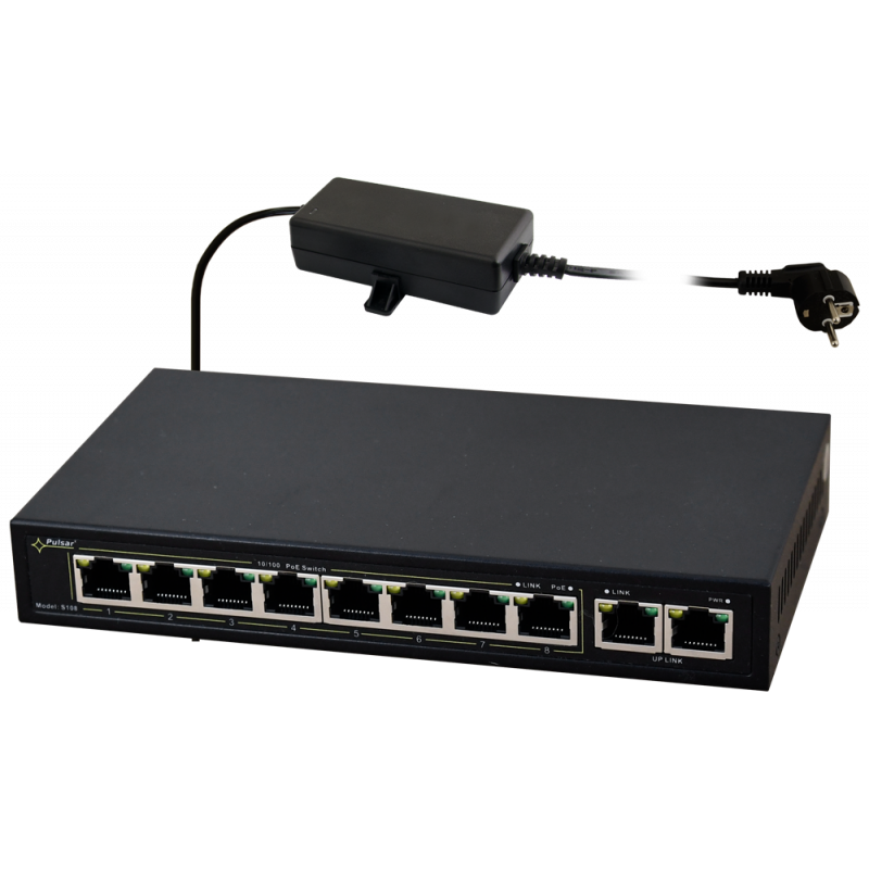 S108 Pulsar Switch PoE 10-portowy S108 do 8 kamer IP