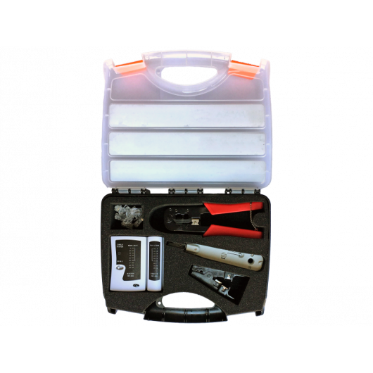 Zestaw narzędzi instalatorskich (tester, nóż LSA, zaciskarka, stripper) ALANTEC