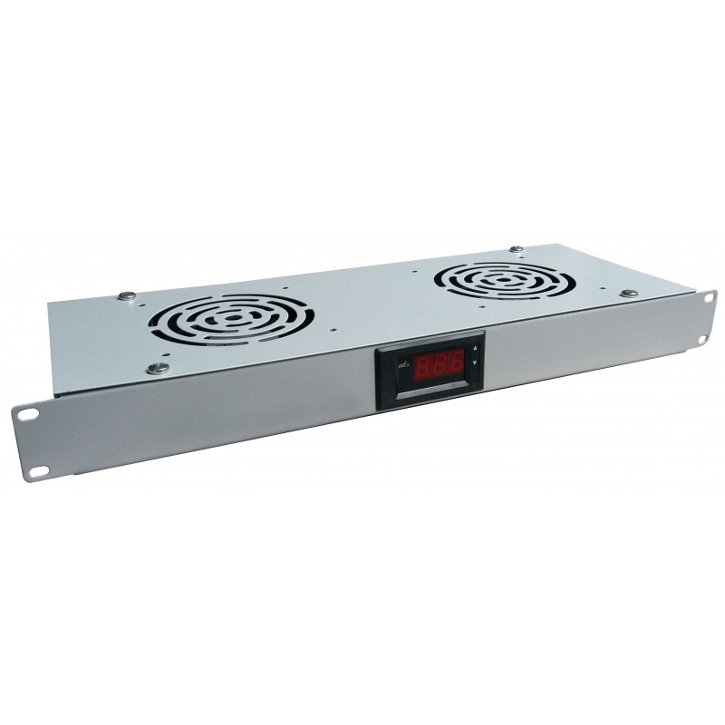 Panel rack 19" 1U 2 x wentylator z termostatem szary ALANTEC