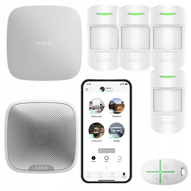 BEZPRZEWODOWY system alarmowy AJAX 4 czujniki PIR