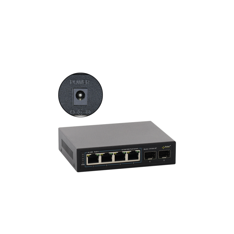 Switch PoE 6-portowy SFG64WP-BT bez zasilacza do 4 kamer IP Pulsar SFG64WP-BT
